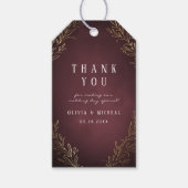 Vergulde goud bordeaux botanische elegante trouw cadeaulabel (Voorkant)