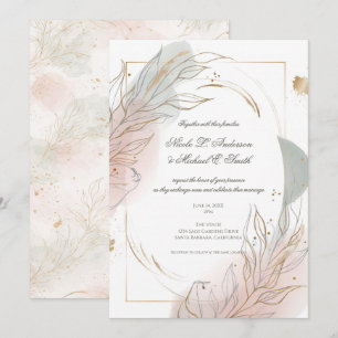 Vergulde gouden salie & blush botanische trouw  kaart