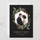 Vergulde Groene Geometrische Getrouwd en Vrolijk F Feestdagenkaart (Voorkant)