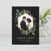 Vergulde Groene Geometrische Getrouwd en Vrolijk F Feestdagenkaart (Staand voorkant)