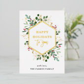 Vergulde groenheid op wit | Prettig feest goud Folie Feestdagenkaart (Staand Voorkant)