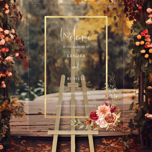 Vergulde Herfst Terracotta Bloemen Welkom Acryl Bord