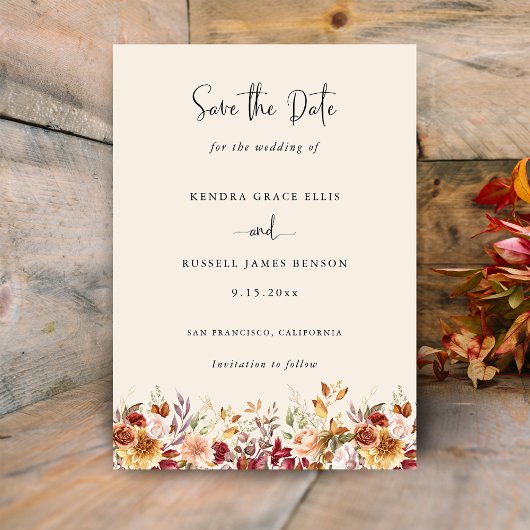 Vergulde Herfst Terracotta Floral Save The Date