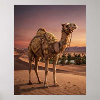 Vergulde Kameeloase Duinen Kunst Poster