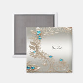 Vergulde Magneet met Blauwe Stenen Versierd (Voorkant / Achterkant)