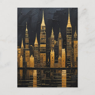 Vergulde Middernacht Skyline Briefkaart