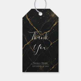 Vergulde Midnight Marble Black & Gold Wedding Cadeaulabel