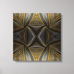 Vergulde Mozaïek Luxe – Zwarte & Gouden Tegel Meta Canvas Afdruk