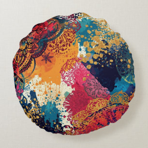 Vergulde Papel Picado Kant Abstract Rond Kussen
