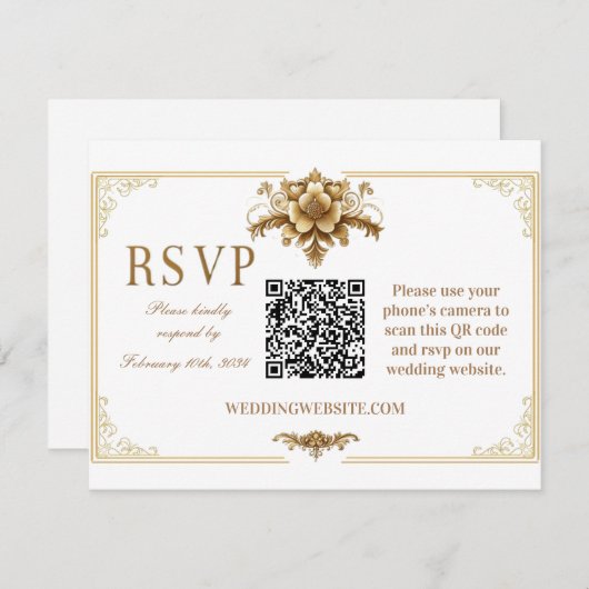 Vergulde Royal RSVP QR-codekaart (Voorkant / Achterkant)