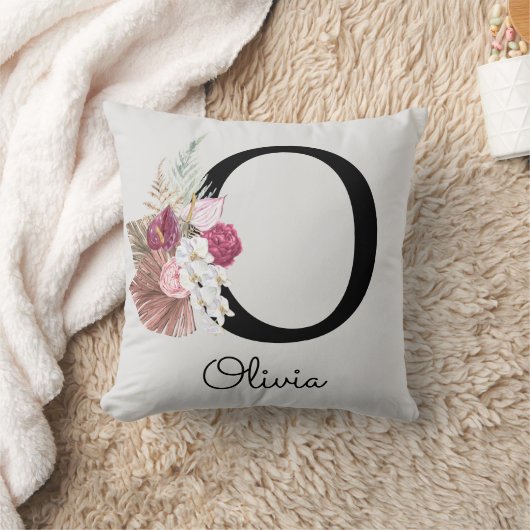 Vergulde Roze Bloem Initialen O met Monogram Kussen (Deken)