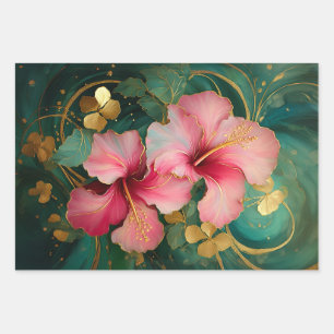 Vergulde Roze Hibiscus, Coconut Grove Inpakpapier Vel