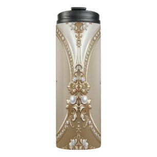 Vergulde sierlijst met parels thermische tumbler thermosbeker