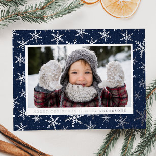 Vergulde Sneeuwvlokken Foto Navy en Zilver Folie Feestdagen Briefkaart