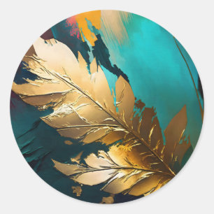Vergulde Veer – Luxe Abstracte Elegantie Ronde Sticker