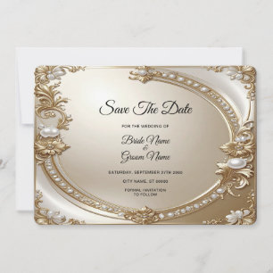 Vergulde Versierde Lijst met Parels Save The Date