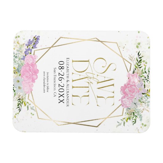 Vergulde Wildflower Lente Bruiloft Save The Date Magneet (Horizontaal)