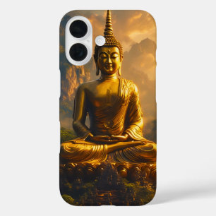 Vergulde zittende Boeddha onder een zonsondergangs iPhone 16 Hoesje