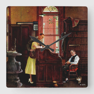 Vergunning voor huwelijk door Norman Rockwell Vierkante Klok