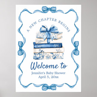 Verhaalboek Baby Shower Blauwe Lint Welkom Poster