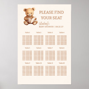 Verhaalboek Teddy Beer Baby Shower Zitplaatskaart Poster