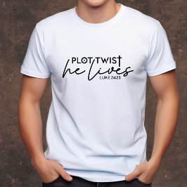 Verhaallijn Twist He Lives Funny mannen Christelij T-shirt