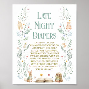 Verhaaltjesboek Baby Shower Late Night Luiers Poster