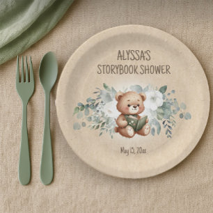 Verhaaltjesboek Teddybeer Groene Baby Shower Papieren Bordje