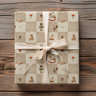 Verhalenboek met aquarel patchworkpatroon met vint cadeaupapier