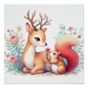 Verhalenboek Woodland Babies Deer en Chipmunk Perfect Poster