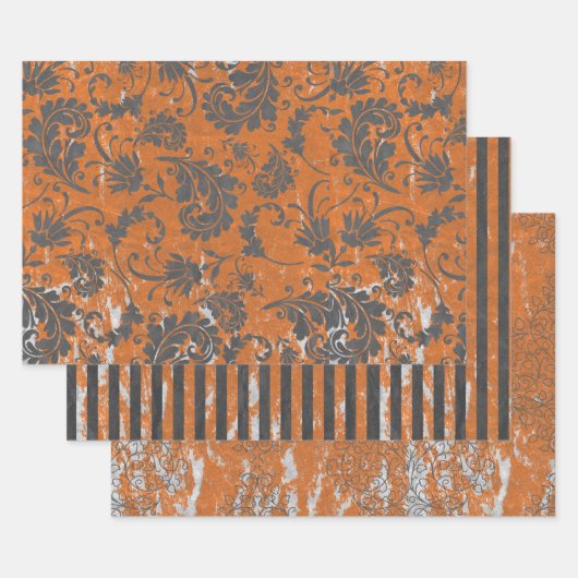 Verhard verbrand sinaasappel en grijs gepatterd inpakpapier vel (Set)