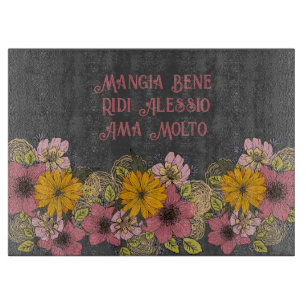 Verheffen Italiaanse Quote met levendige bloemen Snijplank