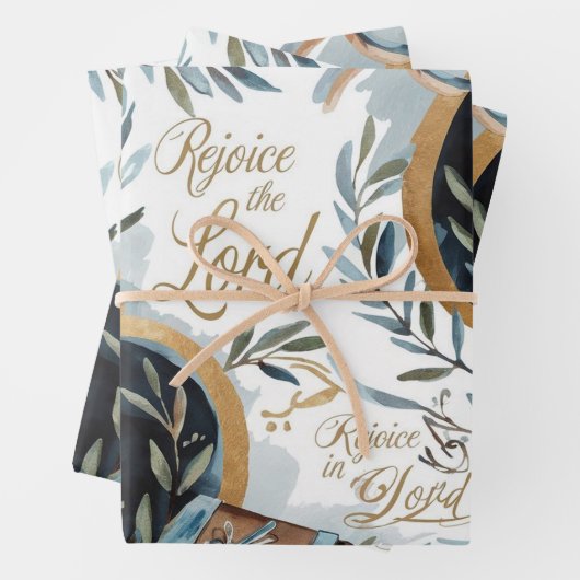 Verheug je en vertrouw: duif en bijbelsymboliek inpakpapier vel (In situ)