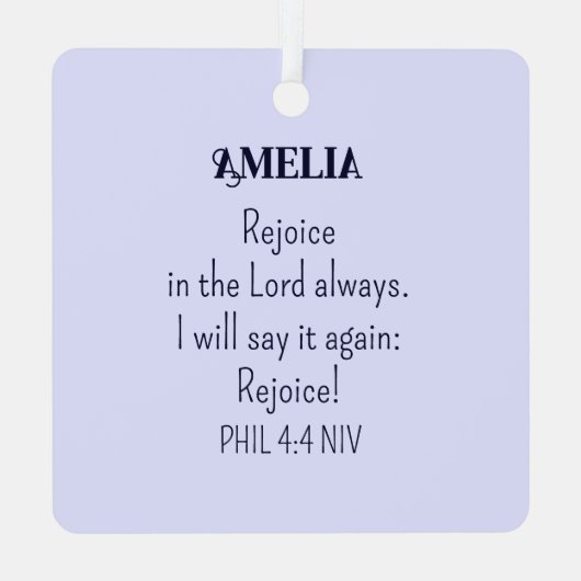 Verheug u in het Bijbelvers Christelijk blauw Metalen Ornament (Achterkant)