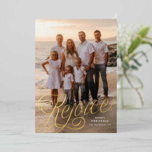 Verheug u op stijlvolle scriptoverlay 1-Photo Chri Folie Feestdagenkaart (Staand Voorkant)