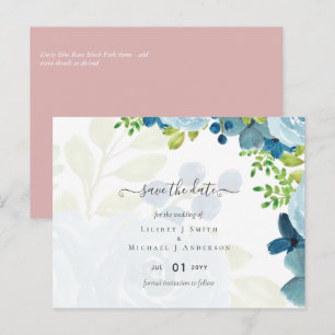 Verheven Stof Blauw Bloemen Salie Groene Trouwfees Briefkaart