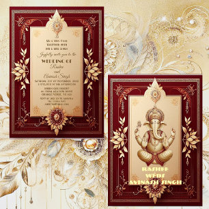 Verhevene Lord Ganesha Floral Maroon Grand Indian Kaart