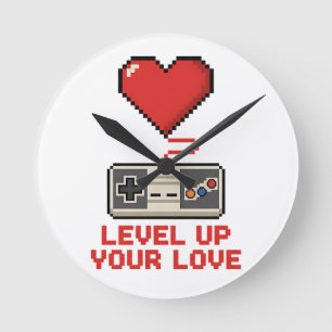 Verhoog Je Liefde, Retro Pixel Gaming Design Ronde Klok
