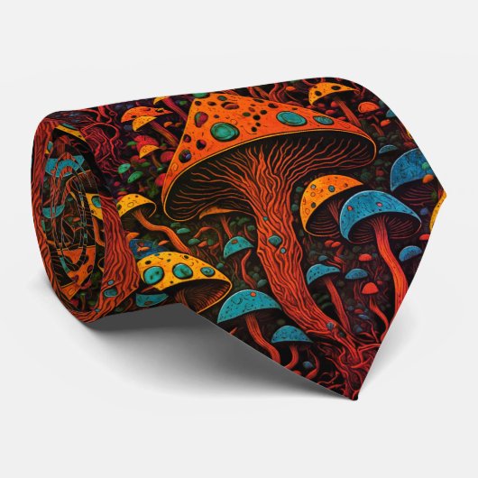 Verhoog uw stijl met Groovy Magic Mushrooms Stropdas (Opgerold)