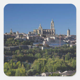 Verhoogd stadsaanzicht met de kathedraal van Segov Vierkante Sticker