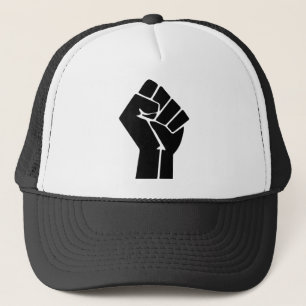 Verhoogd vuist/zwart energiesymbool trucker pet