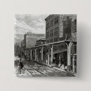 Verhoogde spoorweg in Greenwich Street, New York Vierkante Button 5,1 Cm