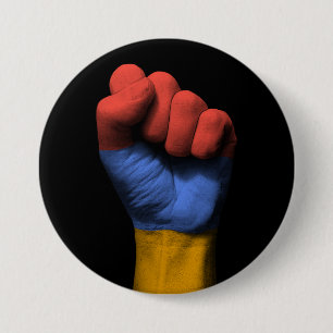 Verhoogde uitgelijnde vuist met Armeense vlag Ronde Button 7,6 Cm