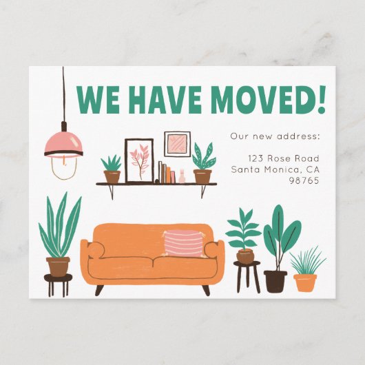 Verhuisaankondiging Adres Schattigee Woonkamer Ban Briefkaart (Voorkant)