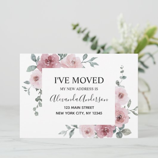 Verhuisaankondiging Dusty Pink Floral Kaart (Staand voorkant)