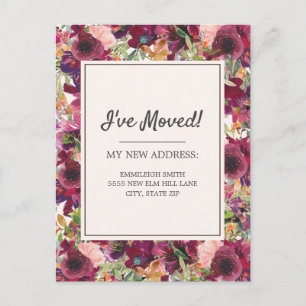 Verhuisbericht bordeauxroze roze bloemen briefkaart