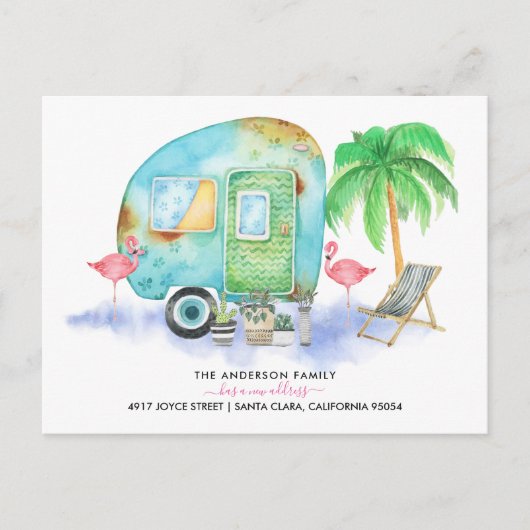 Verhuisbericht Briefkaart | Aquarel Caravan (Voorkant)