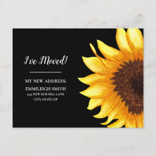 Verhuisbericht Gele Zonnebloem Zwart Briefkaart