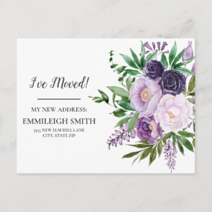 Verhuisbericht Paarse Bloemen Wit Briefkaart