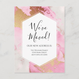 Verhuisbericht Roze Gouden Marmer Modern Briefkaart